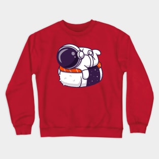 Cute Astronaut With Sushi Salmon Cartoon Crewneck Sweatshirt